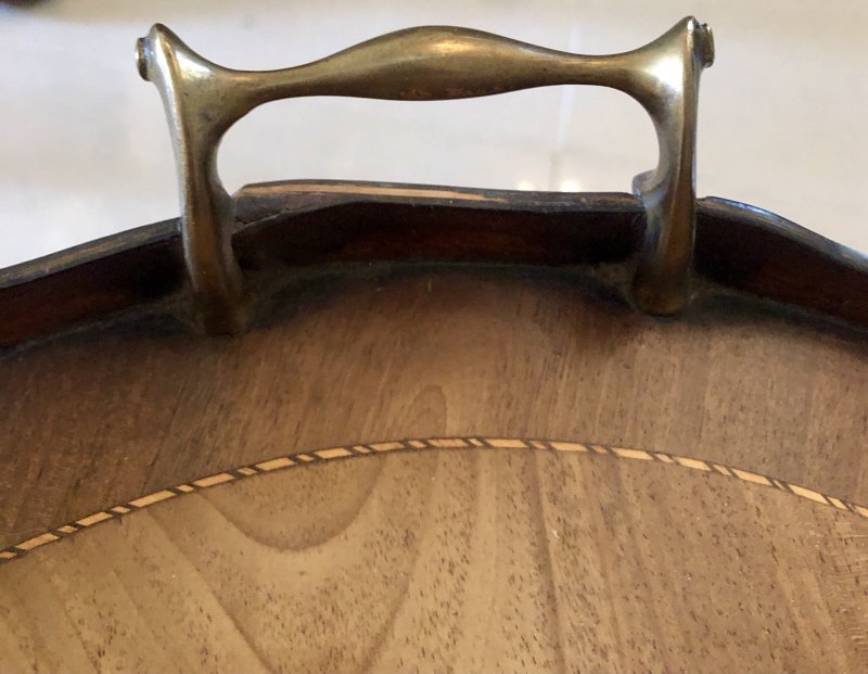Antique Edwardian Inlaid Mahogany Oval Tray Table - Image 3